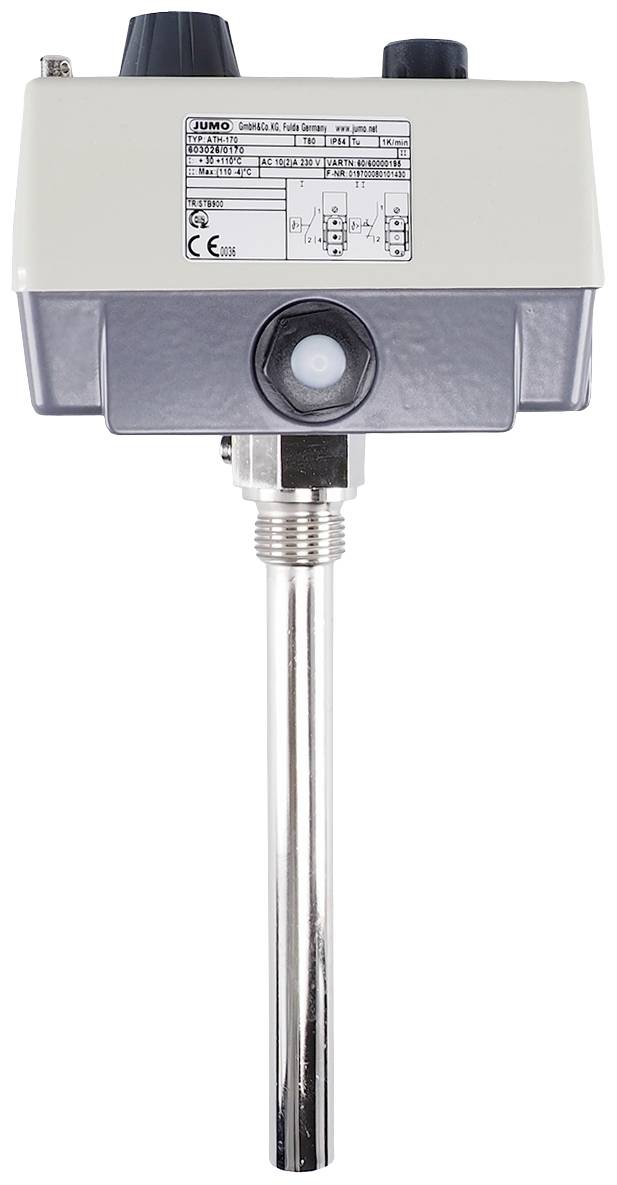 Urządzenie sensoryczne HVAC z metalową sondą i obudową, stosowane do pomiaru temperatury i regulacji klimatu w środowiskach technicznych.