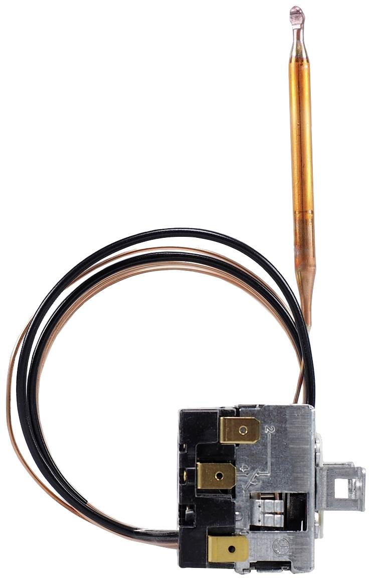 Termostat z rurką kapilarną i czujnikiem, stosowany w systemach grzewczych i chłodniczych do regulacji temperatury.