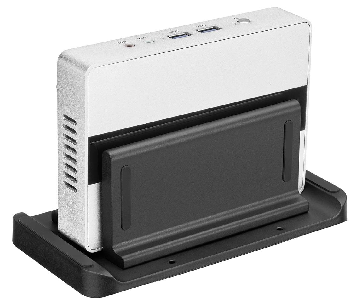 Zewnętrzna stacja dokująca do dysków twardych w kolorze srebrnym z czarną podstawą. Na górze znajdują się porty USB i wskaźniki świetlne.