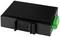 Czarny, prostokątny, żebrowany element elektroniczny z zielonymi zaciskami przyłączeniowymi po stronie.
