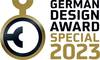 Logo nagrody 'German Design Award Special 2023', z stylizowanym symbolem po lewej stronie i tekstem po prawej. Wyróżnia wyjątkowe projekty designerskie.