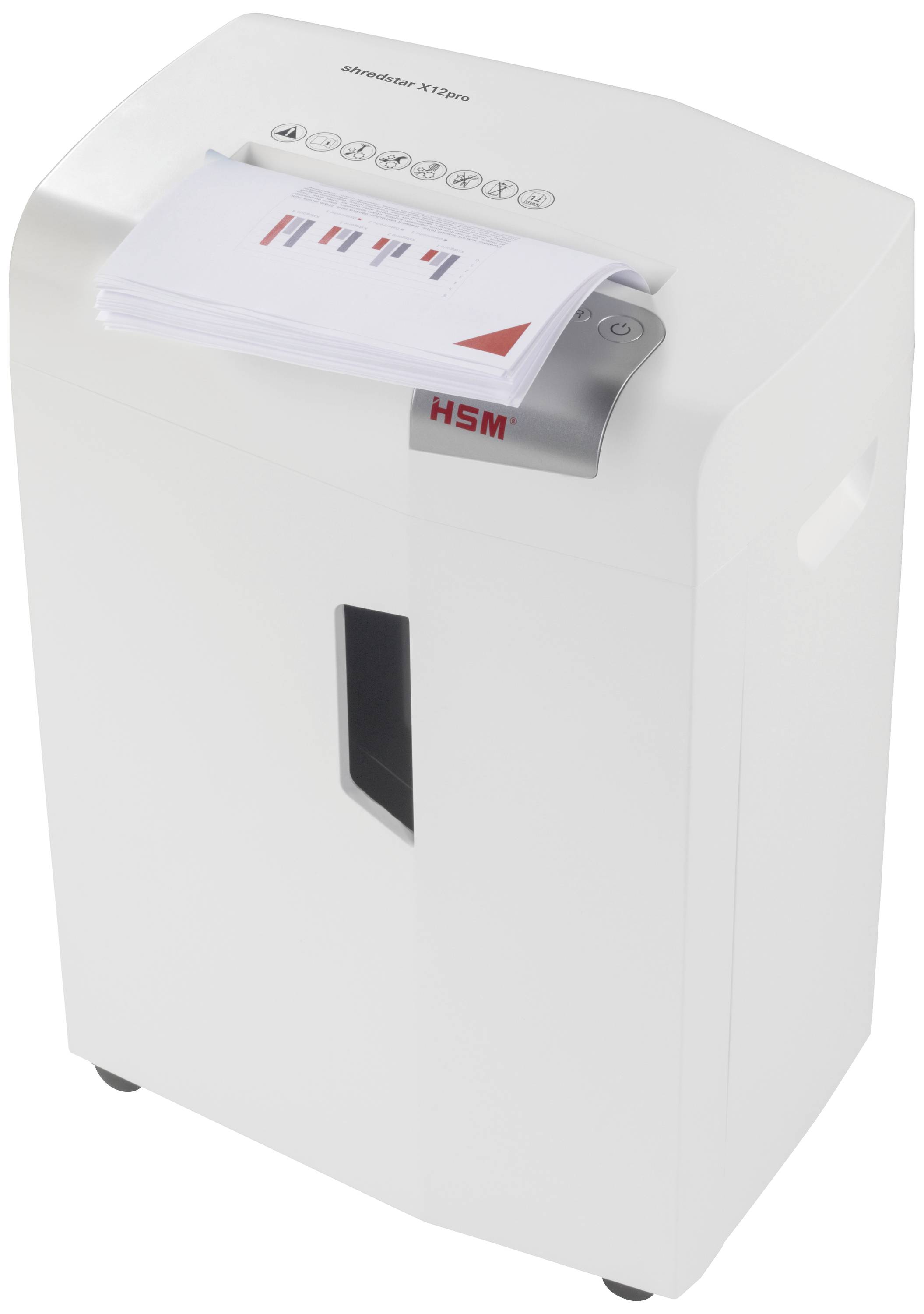 Шредер для компакт-дисків HSM shredstar X12pro на 12 аркушів, дрібний різ 2 x 15 мм P-5 26 л. Також подрібнює скріпки, компакт-дис