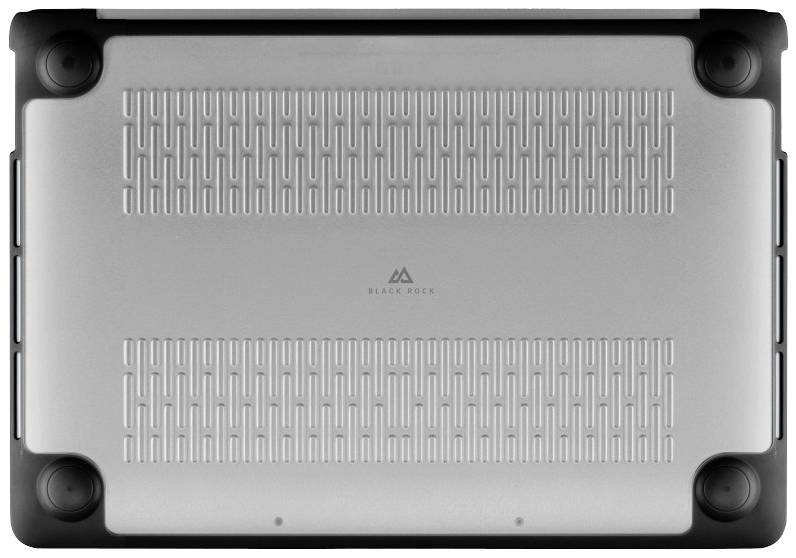 Dolna część laptopa z antypoślizgowymi stopkami gumowymi oraz wentylowanym wzorem do chłodzenia.