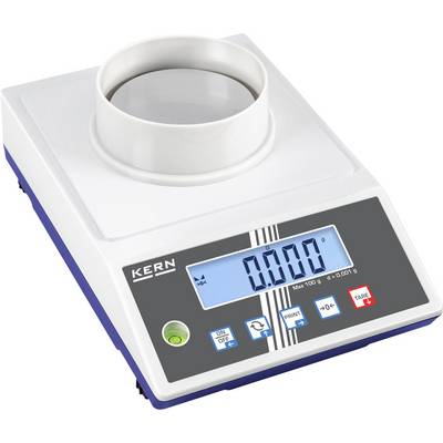 Elektroniczna waga marki Kern z cyfrowym wyświetlaczem, pokazująca '0,000 g'. Przyciski do włączania/wyłączania, tarowania oraz innych funkcji.