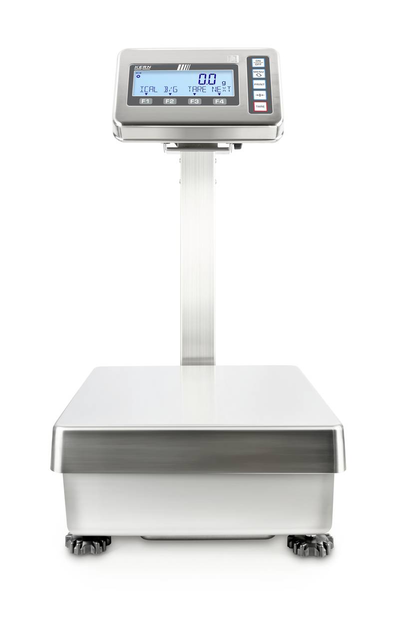 Waga przemysłowa z cyfrowym wyświetlaczem wskazuje pomiar masy. Metalowa konstrukcja o solidnej podstawie, odpowiednia do precyzyjnego ważenia.