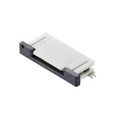 Płaska, prostokątna, biała część elektroniczna z czarną podstawą, prawdopodobnie złącze do płytki drukowanej.