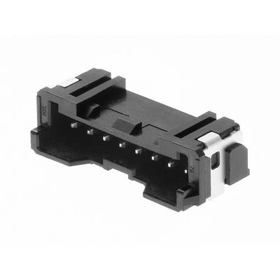 Czarny elektroniczny wtyk z wieloma stykami metalowymi i obudową z tworzywa sztucznego na białym tle.