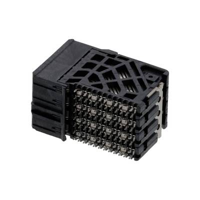Czarny, prostokątny elektroniczny złącze z wieloma rzędami metalowych styków, stosowany w urządzeniach technicznych.