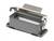 Obudowa złącza prostokątnego, szara, z metalowym zaciskiem i płaską podstawą.