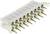 Biały plastikowy złącz elektryczny z wieloma metalowymi stykami ułożonymi w dwóch rzędach, stosowany w urządzeniach elektronicznych lub na płytkach drukowanych.