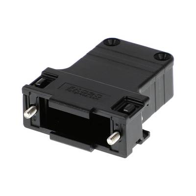 Czarny adapter wtykowy z tworzywa sztucznego z dwoma metalowymi stykami z przodu. Odpowiedni do zastosowań technicznych.