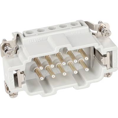 Prostokątny wielostykowy złącze elektryczne z metalowymi zaciskami po obu stronach, oznaczony '16A 500V' i '6FX3', wyposażony w osiem styków ułożonych w dwóch rzędach.
