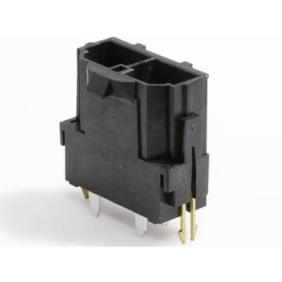 Czarny, prostokątny złącz elektroniczny z wieloma metalowymi stykami wystającymi od dołu, umieszczony na białym tle.