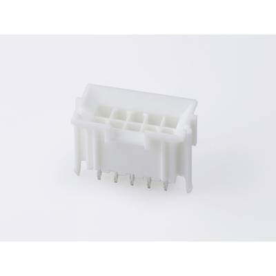 Biały wtyk plastikowy z wieloma metalowymi stykami, przeznaczony do połączeń elektronicznych.