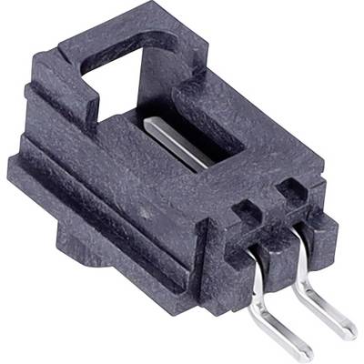 Mały, czarny prostokątny element elektroniczny z dwoma metalowymi stykami do montażu na płytce drukowanej, widziany pod kątem.