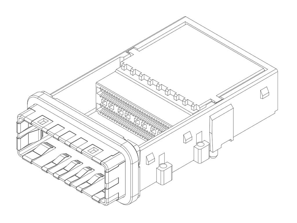 Rysunek techniczny wtyczki USB-C z widocznymi stykami i szczegółami obudowy, prezentujący wewnętrzną strukturę techniczną.