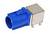 Niebieski elektryczny złącz z metalową obudową, przedstawiony z boku. Używany do połączeń elektronicznych.