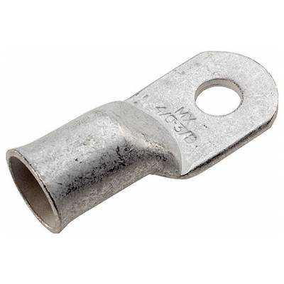 Zacisk metalowy z otworem cylindrycznym i płaskim końcem z otworem do podłączenia przewodów.