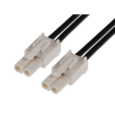 Dwa białe elektryczne złącza z czarnymi przewodami, ułożone obok siebie, odpowiednie do połączeń dwuprzewodowych.