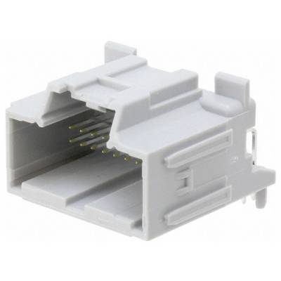 Gniazdo Ethernet, obudowa z szarego plastiku z widocznymi szczelinami dla styków, używane do podłączania kabli sieciowych w urządzeniach elektronicznych.