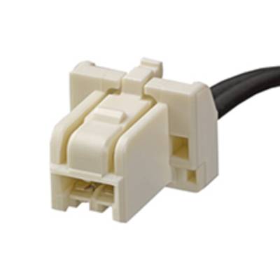 Beżowa wtyczka plastikowa z czarnym złączem kablowym, przeznaczona do podłączenia w urządzeniach elektronicznych.