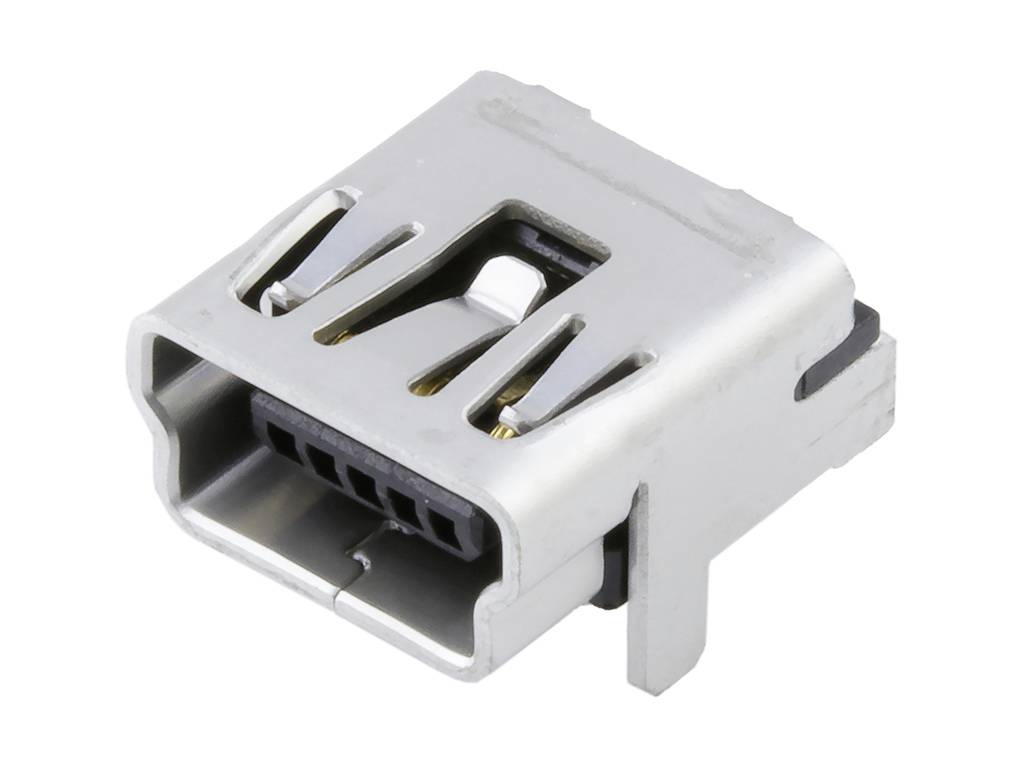Gniazdo USB, obudowa metalowa, widok z przodu.