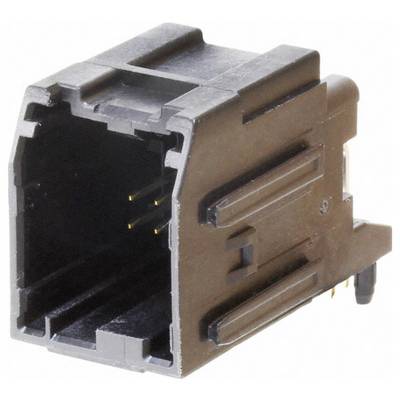 Czarny konektor portu Ethernet RJ45, pokazujący prostokątny kształt i wewnętrzne złote styki.