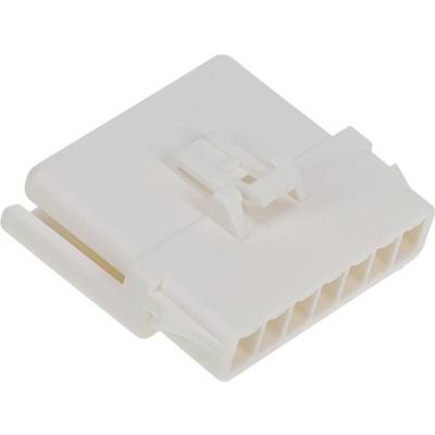 Biały prostokątny plastikowy złącz elektryczny z wieloma gniazdami na wtyki, używany do łączenia przewodów w urządzeniach elektronicznych.