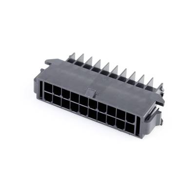Czarny wtyk z tworzywa sztucznego z 24 prostokątnymi otworami, odpowiedni do połączeń elektronicznych w zastosowaniach technicznych.
