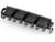 Czarny, prostokątny element z tworzywa sztucznego z czterema równomiernie rozmieszczonymi hakami lub uchwytami, prawdopodobnie klips mocujący.