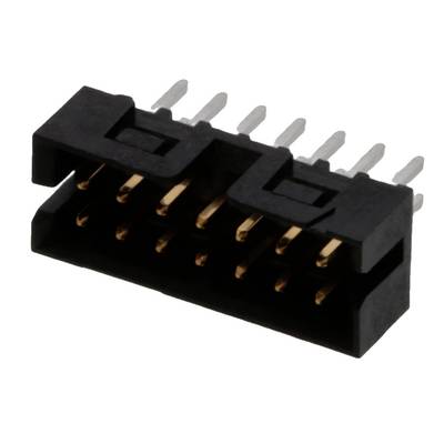 Czarny, prostokątny elektryczny złącz z wieloma metalowymi stykami, stosowany do połączeń elektronicznych.