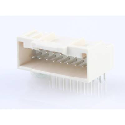 Biały elektryczny złącze wtykowe z wieloma metalowymi stykami, stosowany do łączenia elementów elektronicznych.