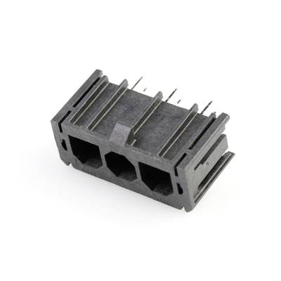 Czarny wtyk elektroniczny z wieloma stykami, odpowiedni do połączeń płytek drukowanych, na białym tle.