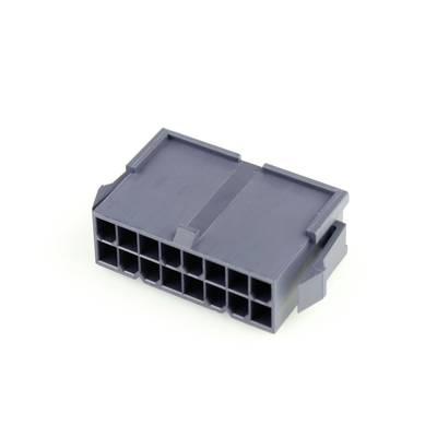 'Czarny 14-stykowy wtyk plastikowy, odpowiedni do połączeń elektrycznych, na białym tle.'