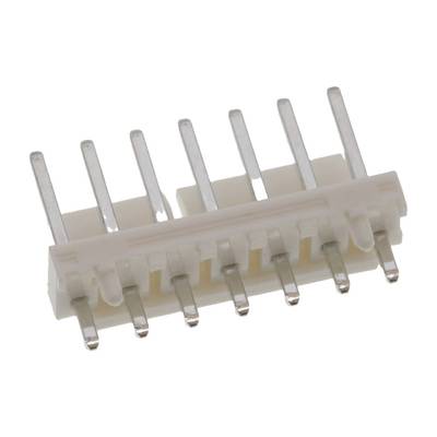 Biały plastikowy złącze z wieloma równolegle ułożonymi metalowymi stykami, używany do połączeń elektrycznych.