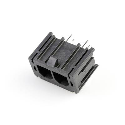 Czarny elektroniczny złącz z dwoma portami jest przedstawiony na białym tle.