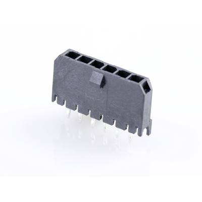 Czarny, sześciostykowy złącz elektroniczny o prostokątnym kształcie z metalowymi stykami na białym tle.