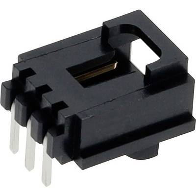 Mały czarny złącz elektryczny z czterema metalowymi stykami, używany w płytkach drukowanych do połączeń transmisji danych lub zasilania.