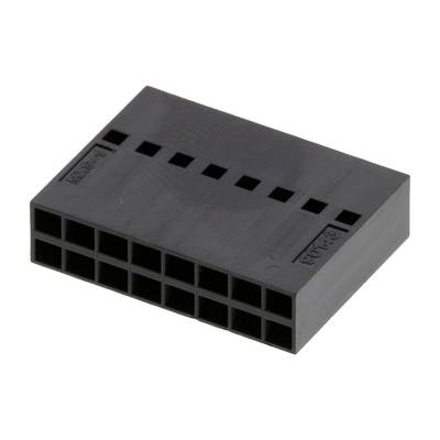 Czarna wtyczka plastikowa z 18 prostokątnymi stykami w dwóch rzędach. Nadaje się do elektrycznego połączenia przewodów.