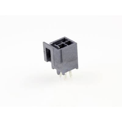 Mały czarny złącze z czterema kwadratowymi otworami i metalowymi stykami. Odpowiedni do połączeń elektronicznych.