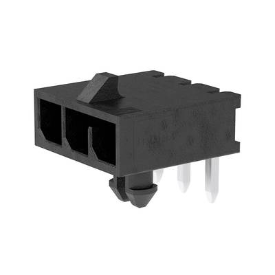 Czarny wtyk z tworzywa sztucznego z dwoma równoległymi prostokątnymi otworami i czterema metalowymi stykami, przeznaczony do połączeń elektronicznych.