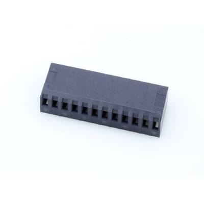 Czarny, prostokątny wtyk z tworzywa sztucznego z dziesięcioma gniazdami, stosowany w urządzeniach elektronicznych do łączenia kabli lub pinów.