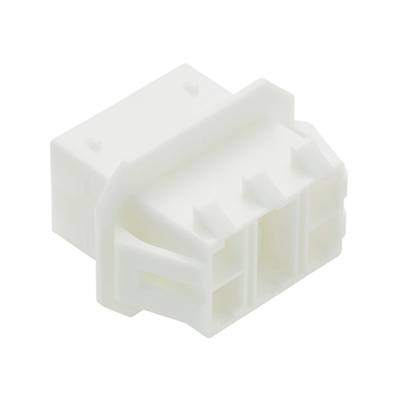 Biały, prostokątny wtyk plastikowy z wieloma gniazdami, prawdopodobnie do połączeń elektrycznych.