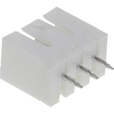 Mała biała plastikowa wtyczka elektryczna z trzema metalowymi stykami.