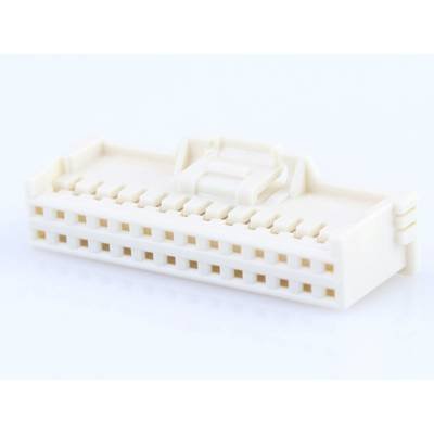 Wielozłączowy wtyk plastikowy w kolorze beżowym o prostokątnym kształcie. Stosowany głównie do połączeń elektronicznych.