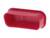 Czerwona część z tworzywa sztucznego z prostokątnym otworem, prawdopodobnie nadająca się do zakrywania lub łączenia innych elementów.