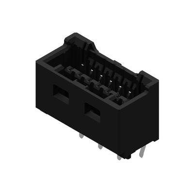 Czarny wtyk elektroniczny z wieloma metalowymi stykami, w kształcie prostokąta, odpowiedni do połączeń na płytkach drukowanych.