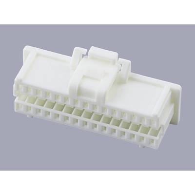 Biały wtyk plastikowy z wieloma otworami przyłączeniowymi na szarym tle.