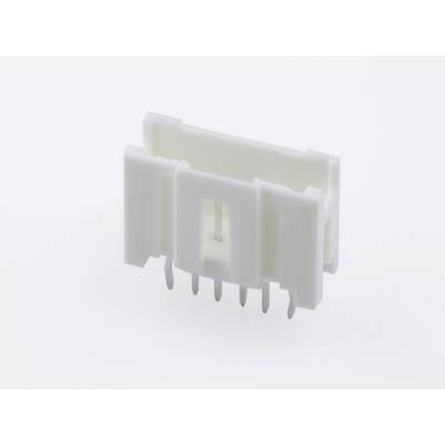 Biały wtyk plastikowy z sześcioma metalowymi stykami skierowanymi w dół. Odpowiedni do podłączenia z płytką drukowaną w urządzeniach elektronicznych.