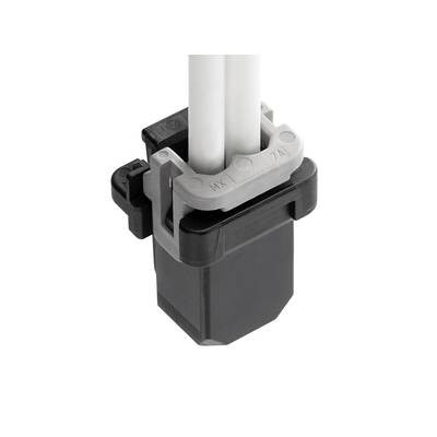 Elektryczny złącz elektryczny przedstawia dwa pionowe styki osadzone w czarnej obudowie. Element techniczny.